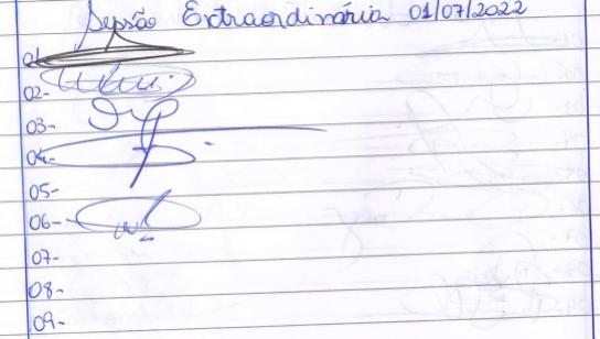 Lista de Presença dos vereadores 01 de julho